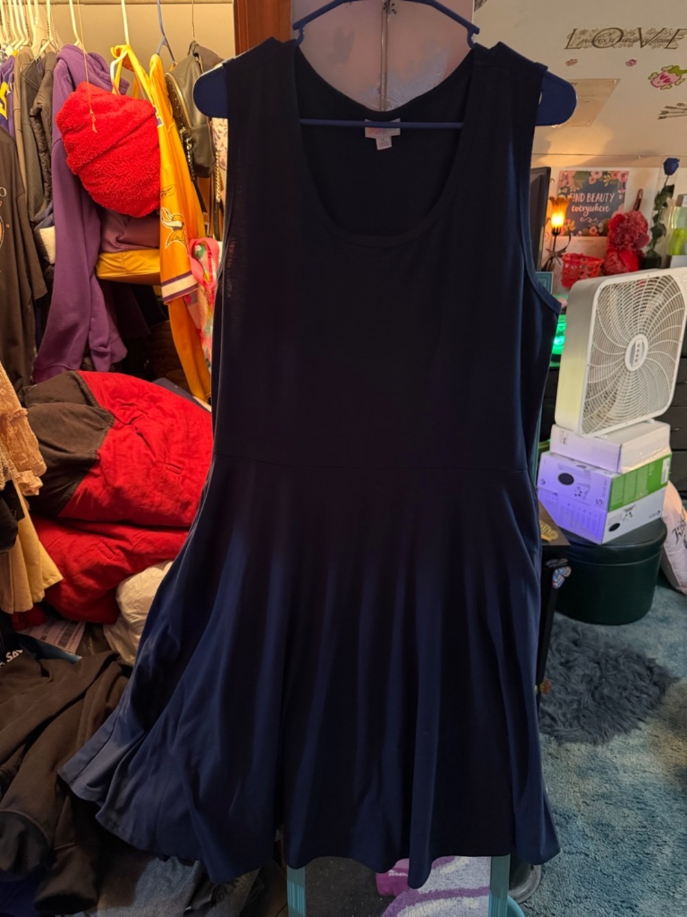 LuLaRoe NICKI pocket Navy XL Sleeveless Dress with Rainbow Logo